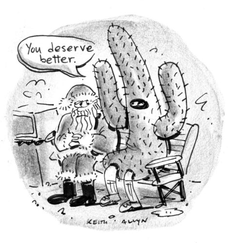 working santa, happy calf