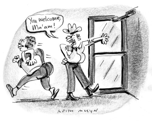 not saying thank you, you welcome, happycalf, keithallyn