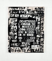 Vehicular Manslaughter, acrylic paint and vinyl sticker on stretched polytab mural fabric. Size: 18” x 24”. 2025.