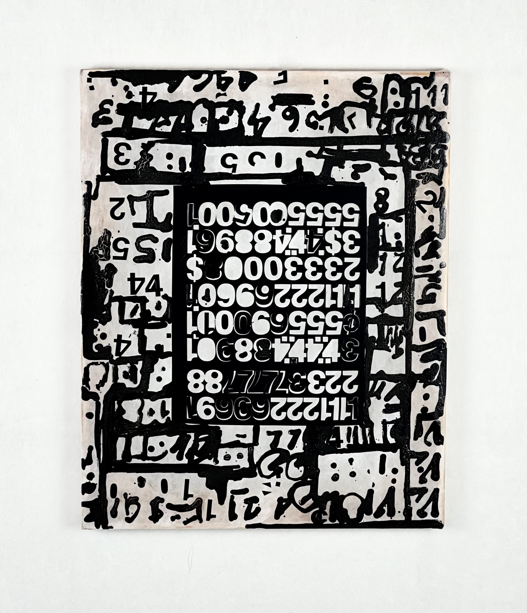 Vehicular Manslaughter, acrylic paint and vinyl sticker on stretched polytab mural fabric. Size: 18” x 24”. 2025.